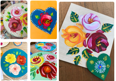 Traditional colourful canal roses painted in folk art style