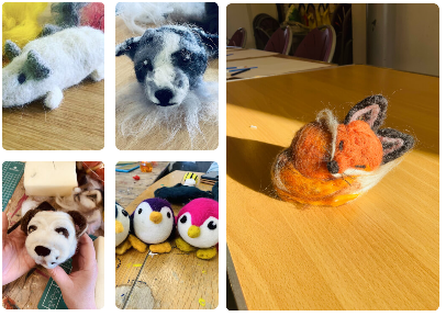 Handmade needle felted animal workshop example